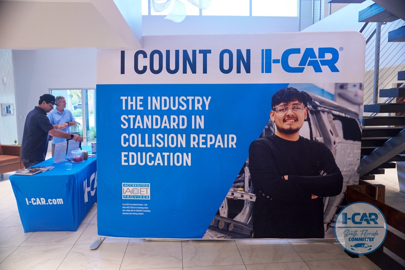 The I-CAR welcome banner at the tournament check-in
